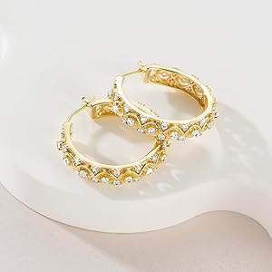 Amazon.com: 14K Gold Hoop Earrings Unique Earrings Petal-Cut